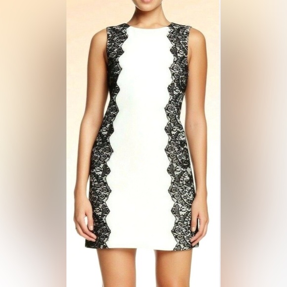 Trina Turk Dresses & Skirts - Trina Turk Saba Ivory Black Lace Overlay Panels Sheath Dress. Size 2. EUC.